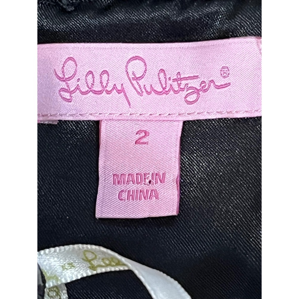Lilly Pulitzer Strapless Dress Black‎ Gold Trim Pleated Silk  Size 2 - Picture 4 of 7